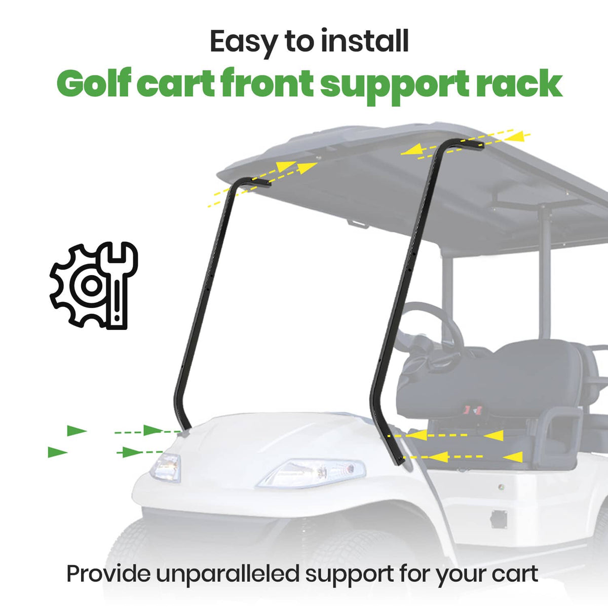 Solidspare Black Golf Cart Steel Front Roof Support Strut Kit For Advanced EV For ICON
