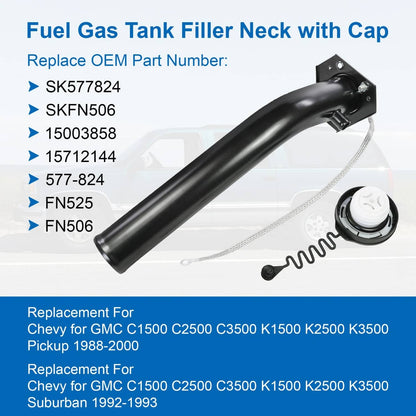 Solidspare Fuel/Gas Tank Filler Neck Tube Pipe NEW For Chevrolet GMC GAS OHV 1988-00 W/ Cap