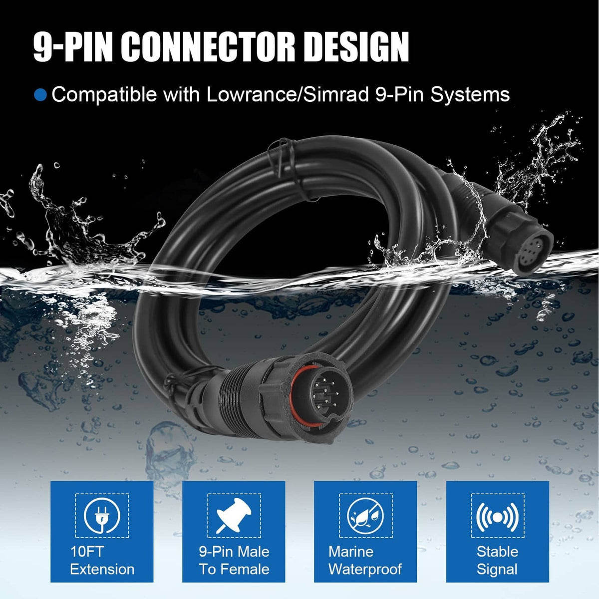 Solidspare 000-00099-006 Extension Cable 9 Pin 10Ft Fit for Lowrance LSS-1 LSS-2 Structure