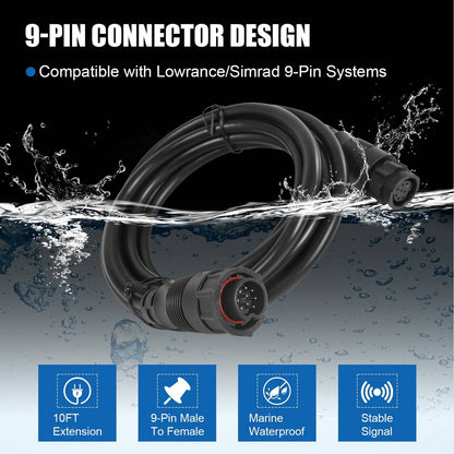 Solidspare 000-00099-006 Extension Cable 9 Pin 10Ft Fit for Lowrance LSS-1 LSS-2 Structure