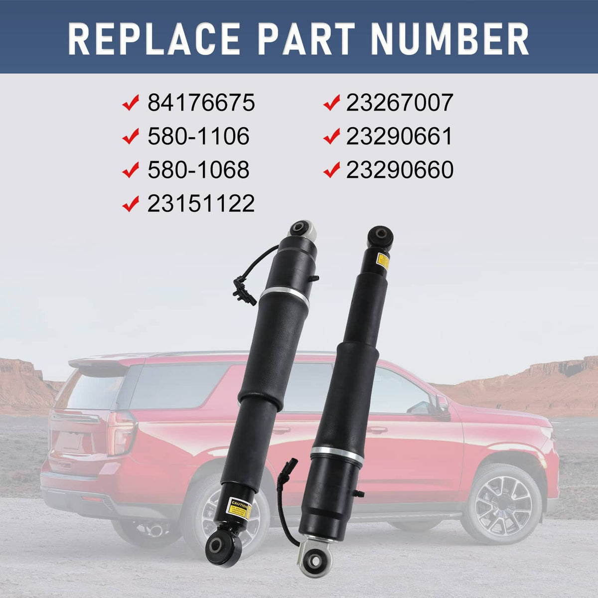 Solidspare Pair REAR Air Shock Absorbers for 2015-20 Escalade Suburban Tahoe Yukon 84176675