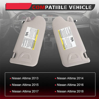 Solidspare New Pair Gray Sun Visors w/ Lighted Set For 2013-2018 Nissan Altima 2.5L 3.5L