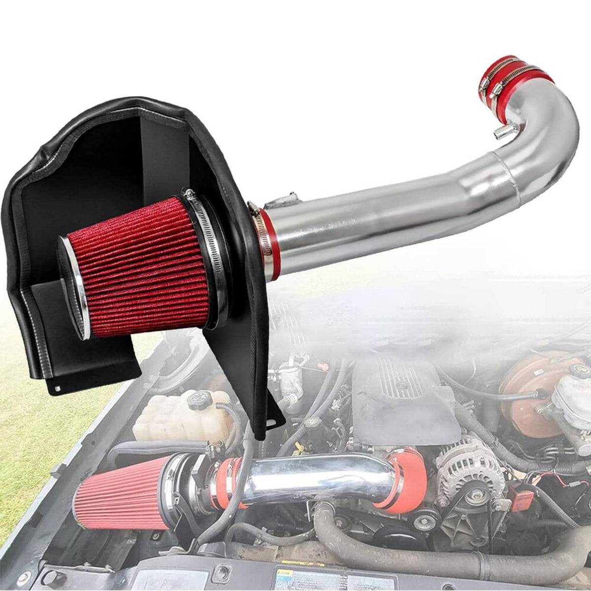Solidspare New Cold Air Intake System w/Filter Shield For 14-18 Chevy GMC 1500 5.3L 6.2L