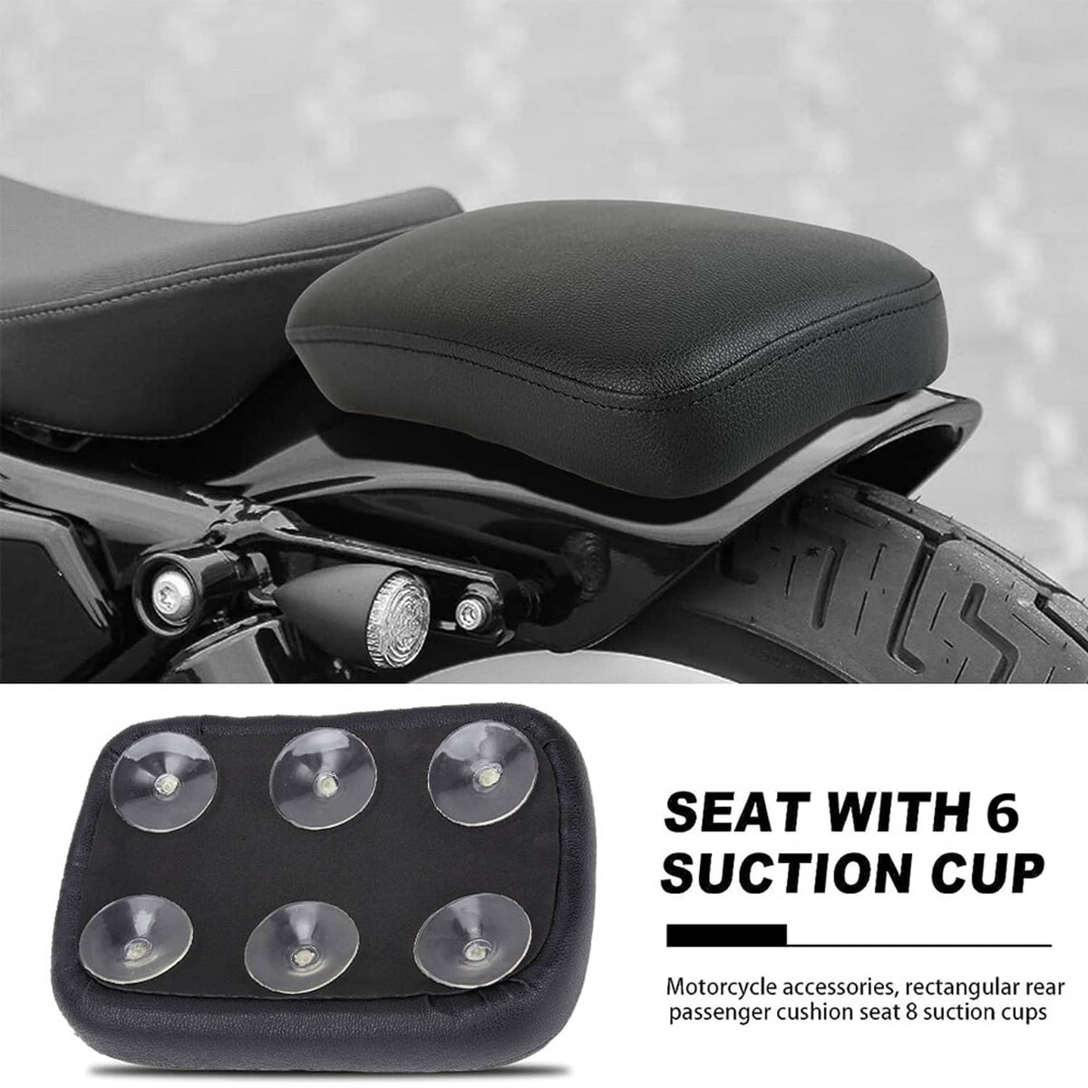 Solidspare Motorcycle Rear Passenger Seat Pad Pillion 6 Suction Cup For Harley Honda Bobber
