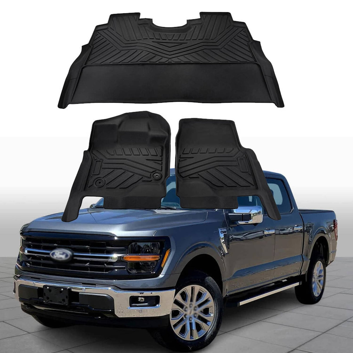 Solidspare For 2015-2024 Ford F-150 SuperCrew Cab 1st Row Full Cover Waterproof Floor Mats