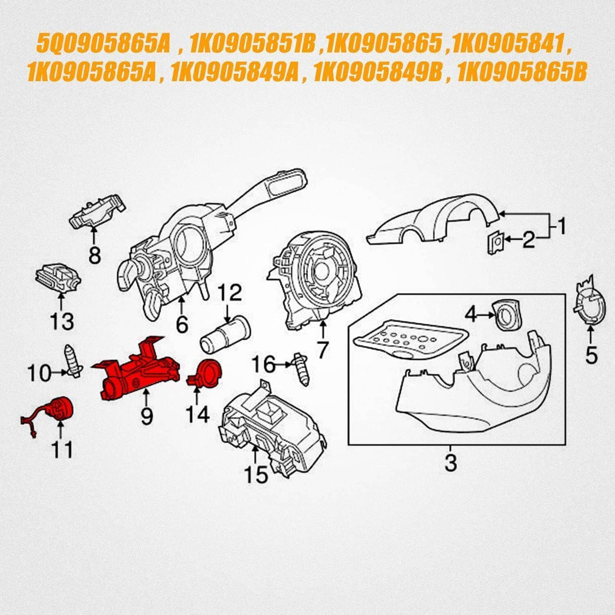Solidspare Ignition Switch With Lock Cylinder Key For VW Golf Jetta Rabbit Audi 2006-2011