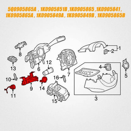 Solidspare Ignition Switch With Lock Cylinder Key For VW Golf Jetta Rabbit Audi 2006-2011