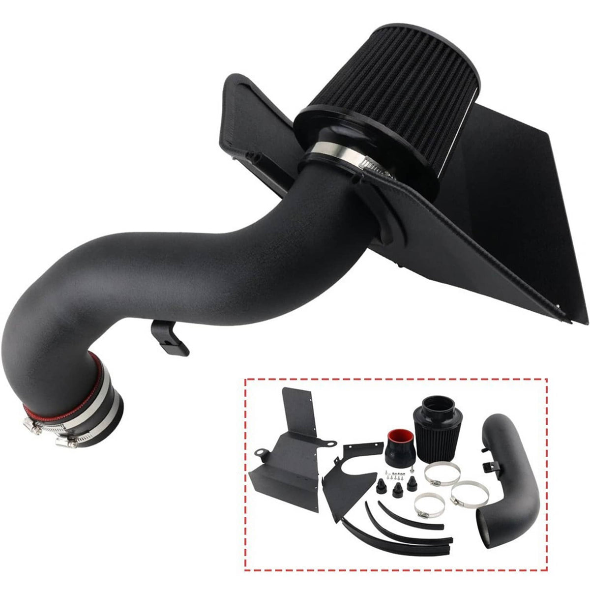 Solidspare Cold Air Intake & Heat Shield Kit w/Filter For 2015-2020 VW Golf GTi R 1.8T 2.0T