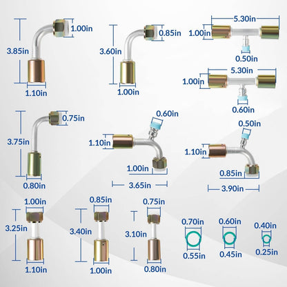 Solidspare Air Conditioning Hose & Fitting Kit Includes 6.5ft #6#8#10 AC Hoses and Fittings
