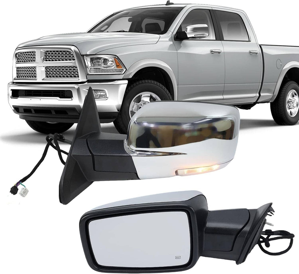 Solidspare 2Pcs For 2013-2019 Ram 1500 Side Mirror Chrome Power Fold Heated Temper Sensor