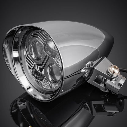 Solidspare Chrome LED Bullet Headlight For Harley Bobber Chopper Dyna Softail Sportster XL