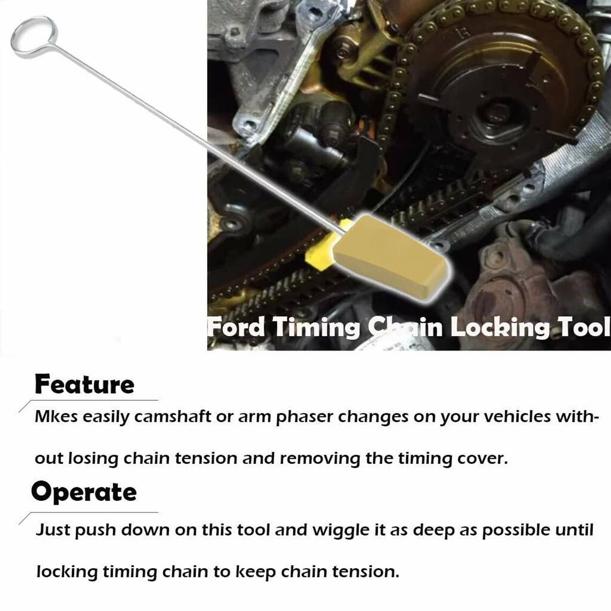 Solid Spare Cam Phaser Lock Out Kit, Camshaft Pulley Mounting Bolt and Timing Chain for Ford