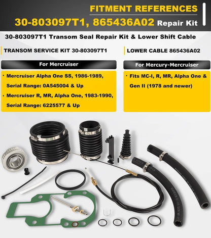 Solid Spare For Quicksilver Mercruiser Alpha One Transom Seal Bellow Kit & Lower Shift Cable
