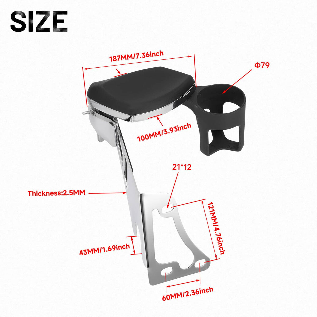 Solidspare Passenger Armrests Arm Rest Drink Holder Fit For Harley Touring Road Glide 97-13