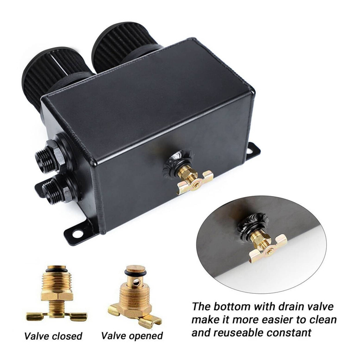 Solidspare AN10 -10AN Oil Catch Can Reservoir Tank 2 Port Dual Breather Filter Baffled Kit