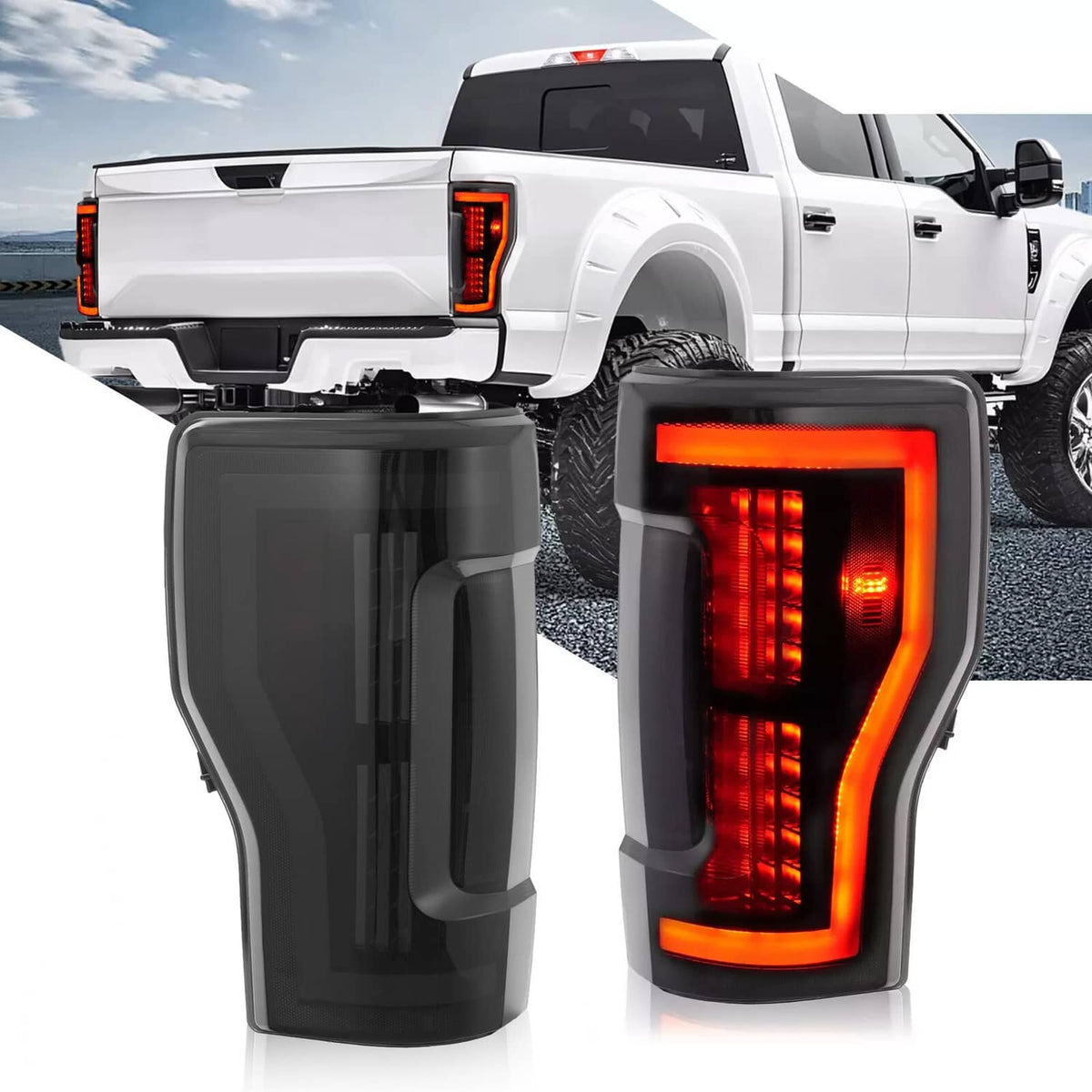 Solid Spare Smoke LED Tail Lights Lamps Pair For Ford F250 F350 F450 SD Super Duty 2017-2019
