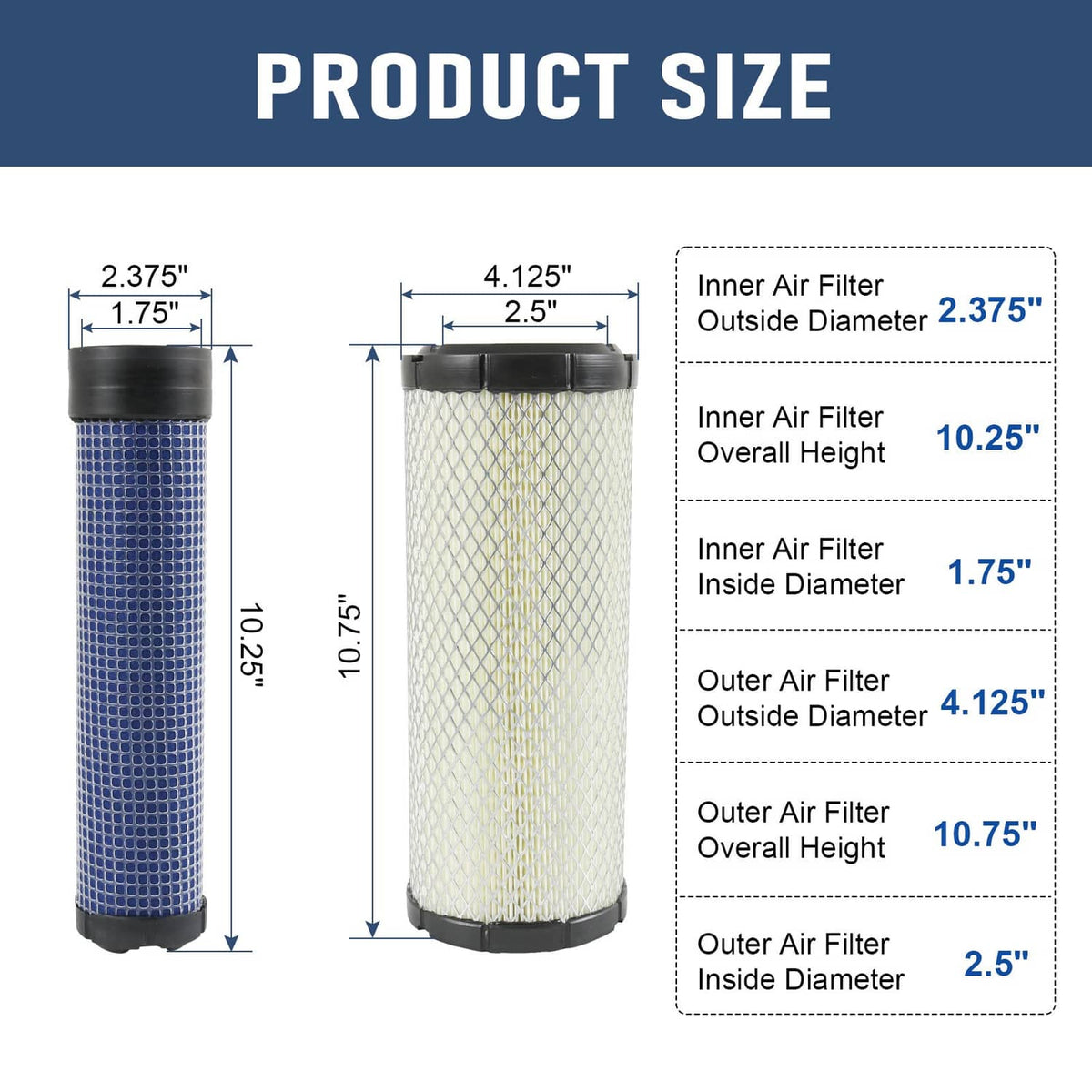 Solidspare 2 Set Air Filter For Kohler Kawasaki 2508301-S 2508304-S 11013-7020 11013-7019
