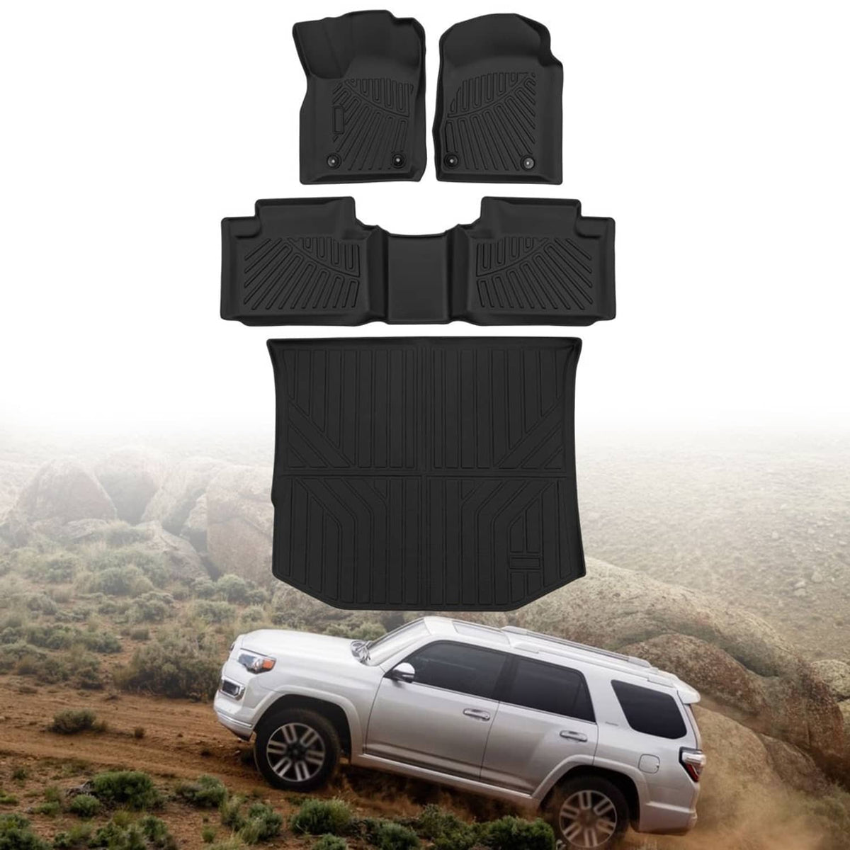 Solidspare TPE Floor Mats & Cargo Liner Fit for 2013-2024 Toyota 4Runner 2 Row Floor Liners