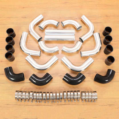 Solidspare 3" Universal Aluminum Turbo Intercooler Elbow Pipe Kit + Silicone Hose + Clamp
