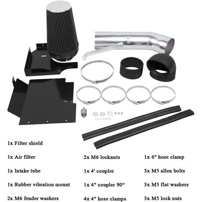 Solidspare Fit For 99-06 Chevy GMC V8 4.8L/5.3L/6.0L 4" Cold Air Intake Kit+Heat Shield Bla