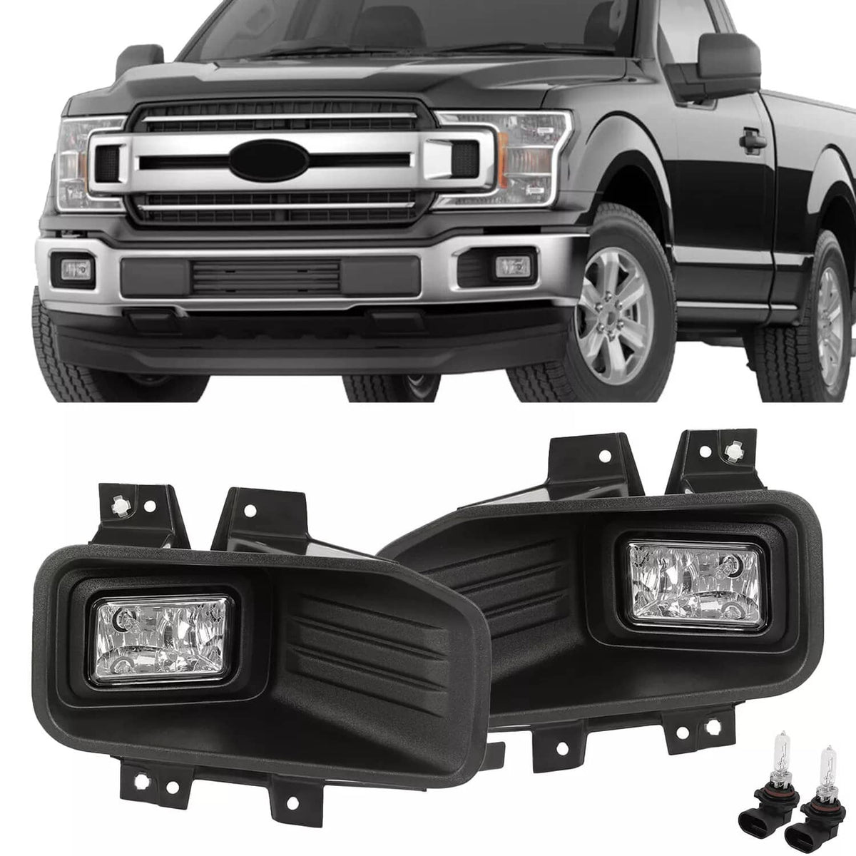 Solid Spare Clear Lens Halogen Fog Lights Lamps Set Pair For Ford F-150 F150 2018-2020