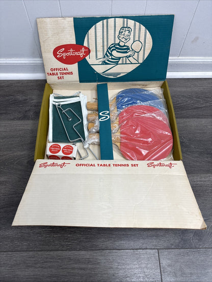 Vintage Sportcraft Official Table Tennis Set Ping Pong Paddles Set of 4 With Net