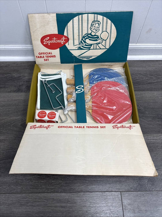 Solid Spare Vintage Sportcraft Official Table Tennis Set Ping Pong Paddles Set of 4 With Net