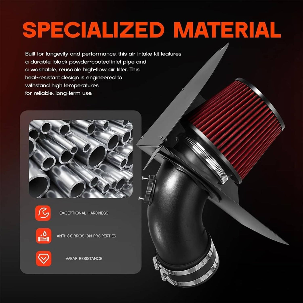 Solidspare 4" Cold Air Intake System Kit + Red Filter For BMW 2019+ M340i G20 G21 B58 3.0L