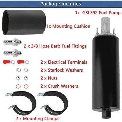 Solidspare Universal 12V High Flow & Pressure External Inline 255LPH Fuel Pump GSL392 Set