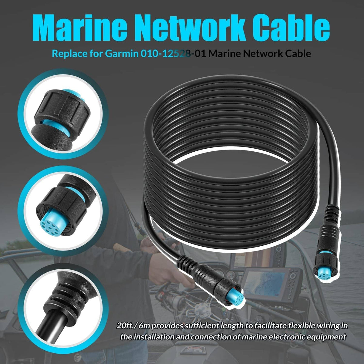 Solidspare 010-12528-01 Marine Network Cable with Small Connector - 6 m / 20ft. for GLS 10