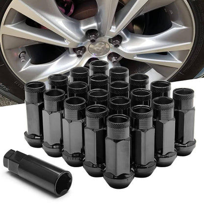 Solidspare 20Pcs M12x1.5mm Extended Steel Open Ended wheel Lug Nuts For Toyota Honda Black