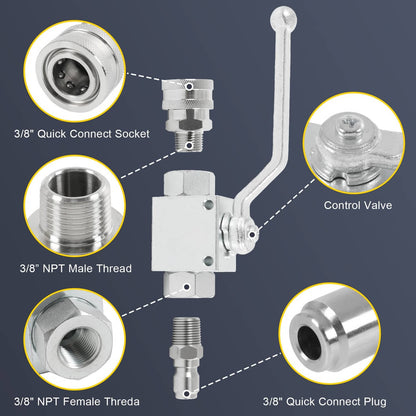 Solidspare Steel High Pressure Washer Ball Valve Kit, 3/8 Inch Quick Connect 4500 PSI