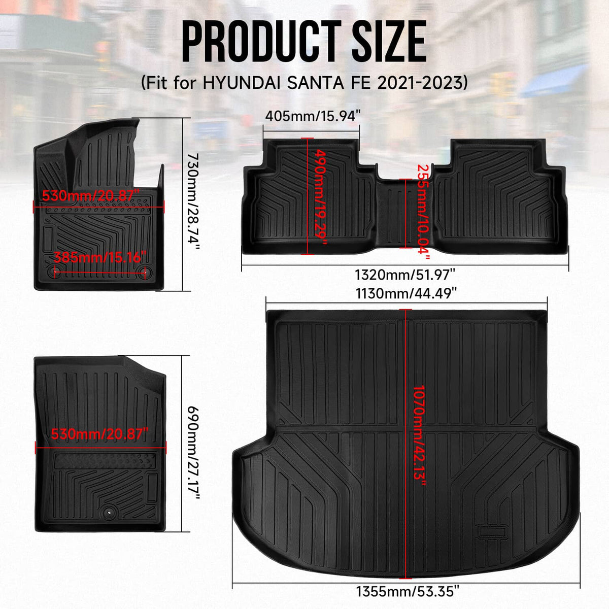 Solidspare Waterproof Front and Rear Floor Mats Fit for Hyundai Santa Fe 5 Seat 2021-2023
