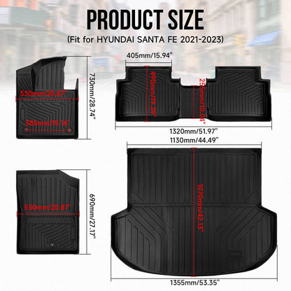 Solidspare Waterproof Front and Rear Floor Mats Fit for Hyundai Santa Fe 5 Seat 2021-2023