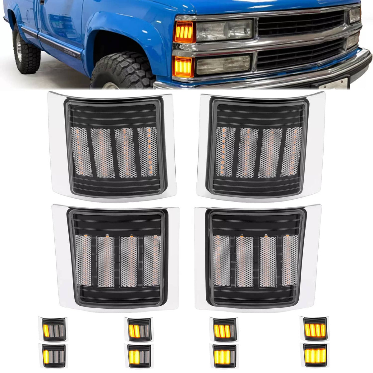 Solid Spare For Chevy C/K 1500 2500 3500 94-98 LED Sequential Corner Side Marker Lights Set