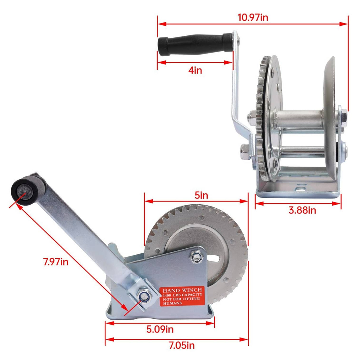 Solidspare 1400LBs Steel Horizontal Hand Pulling Ratchet Winch Galvanized For Boat Trailer