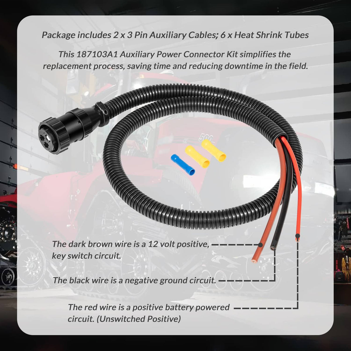 Solidspare 2Pcs 3 Pin Auxiliary Power Connector Kit 187103A1 Replace 86511459 RE37651 AP459