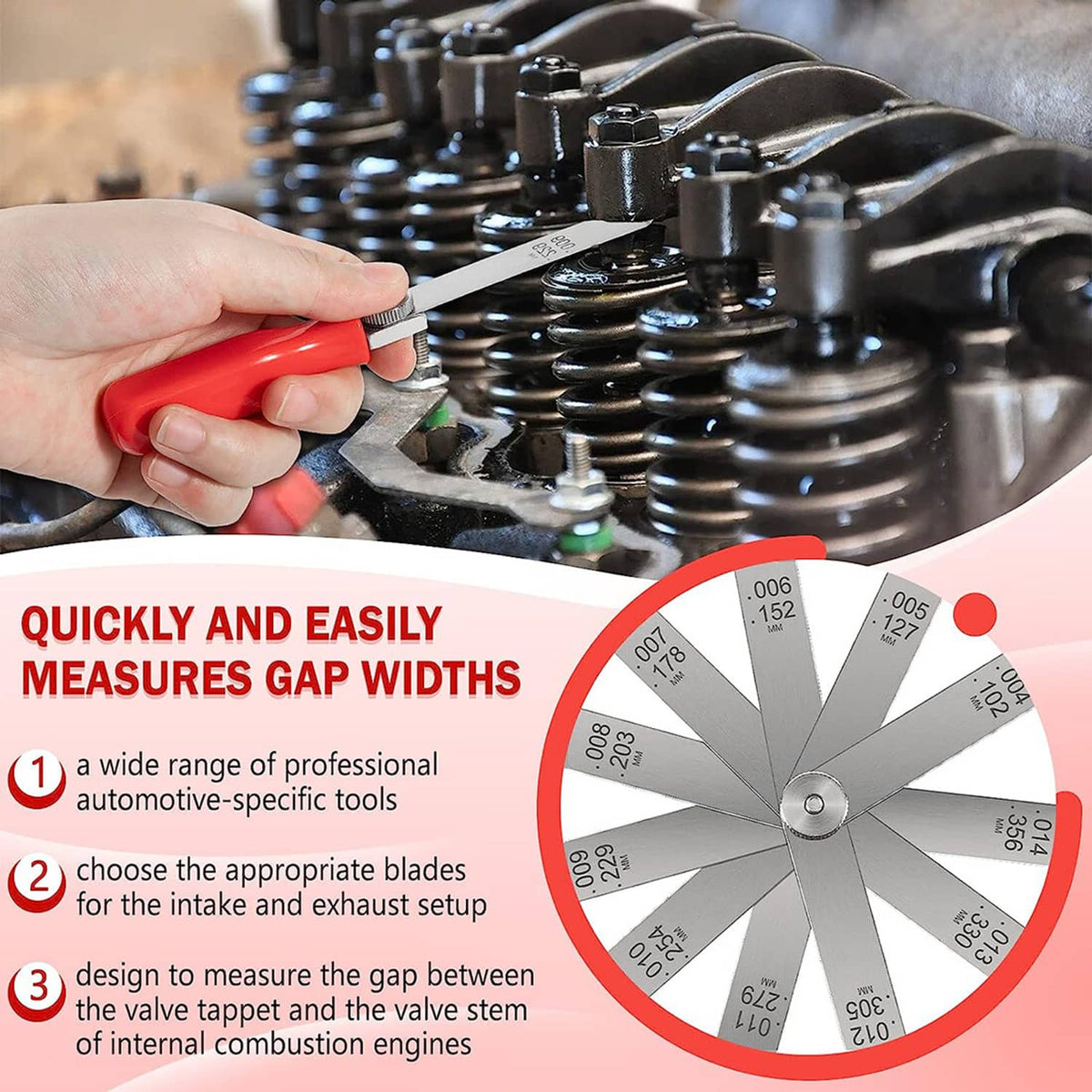 Solid Spare A308 Offset Valve Tappet Gauge 11-Blade Feeler Gauge Kit Sizes 0.004" to 0.014"