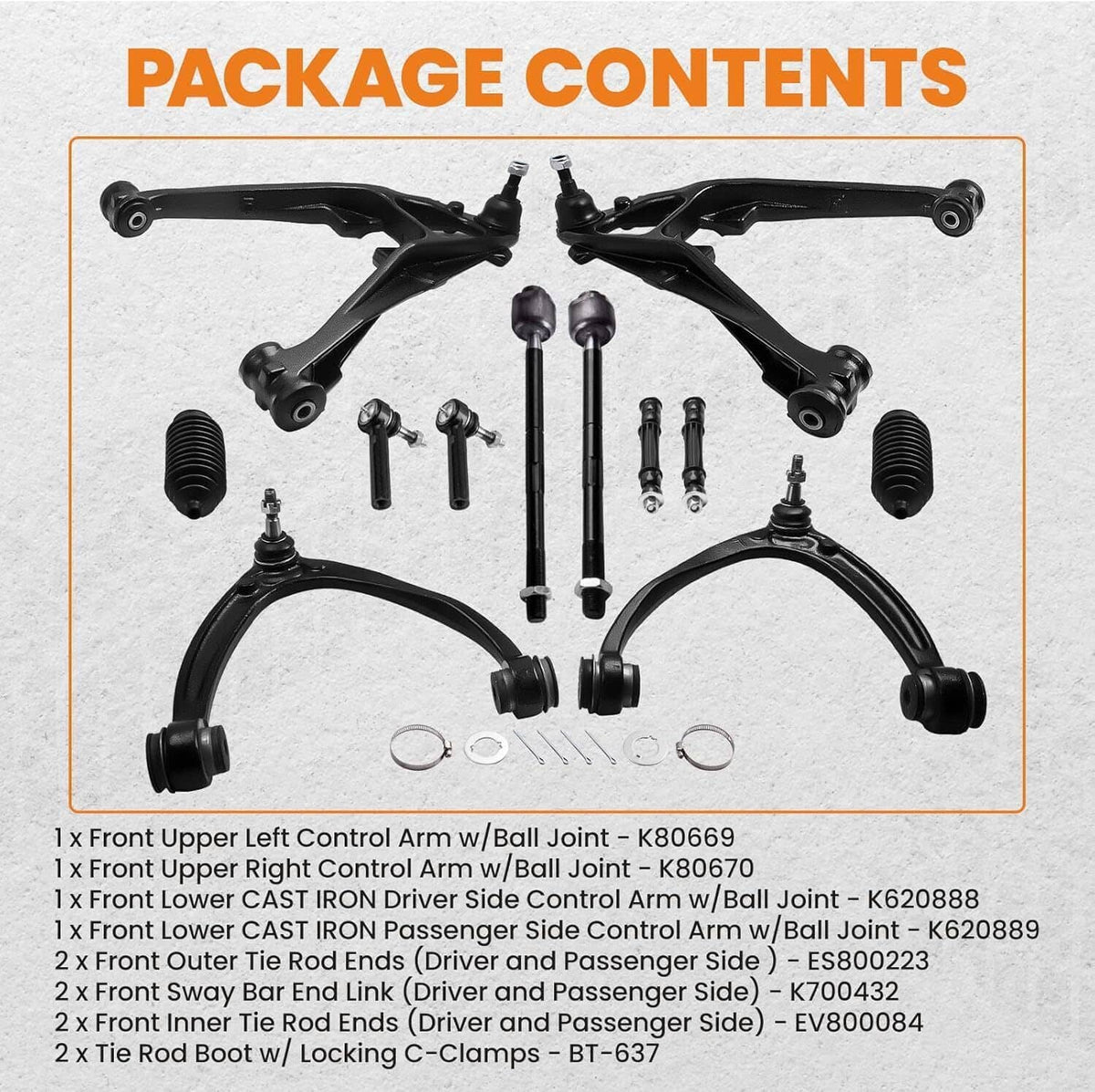 Solidspare 12x Front Upper Lower Control Arm Kit for 2007-2013 Escalade Chevy Silverado GMC