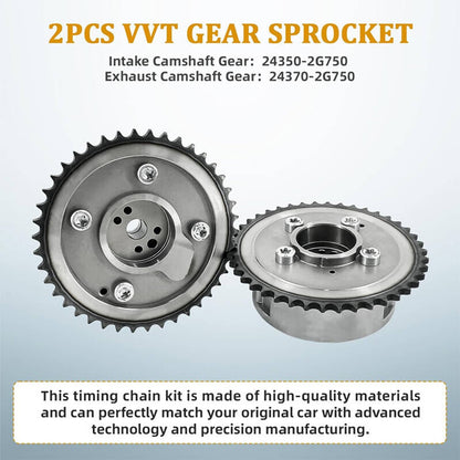 Solidspare Timing Chain Set Exhaust Intake Camshaft Gear For Hyundai Kia Sonata Optima 2.4L