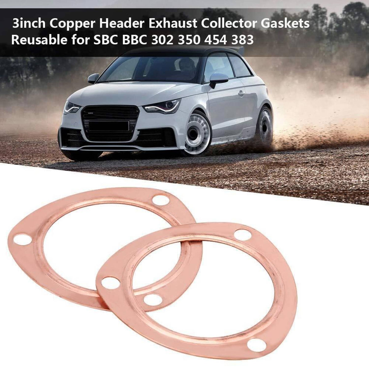 Solidspare New Set 3" Copper Header Exhaust Collector Gaskets Flanges 3 Bolt Universal
