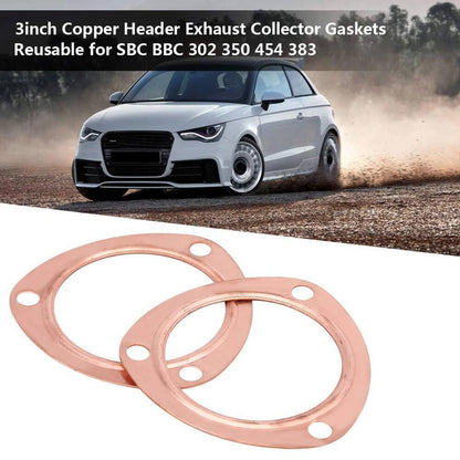 Solidspare New Set 3" Copper Header Exhaust Collector Gaskets Flanges 3 Bolt Universal