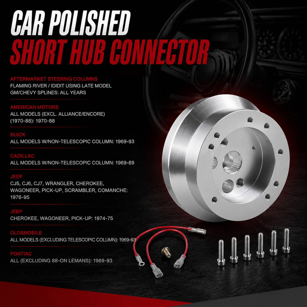 Solidspare Silver 5 & 6 Hole Steering Wheel Polished Hub Adapter For GM Chevy Aluminum