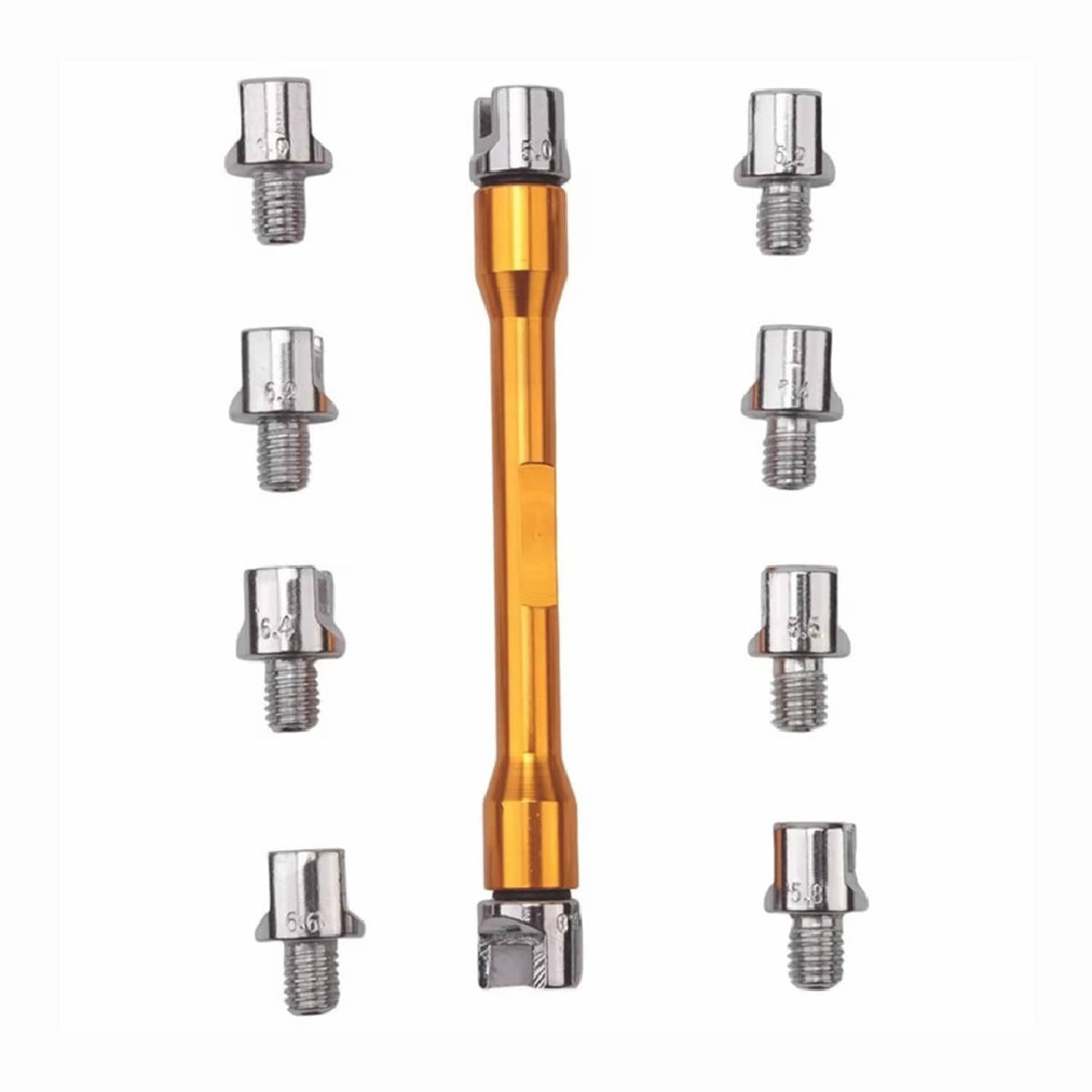 Solid Spare Universal Motorcycle Wheel Spoke Wrench CNC Kit Repair Tool Gold Tone 5.0-6.8
