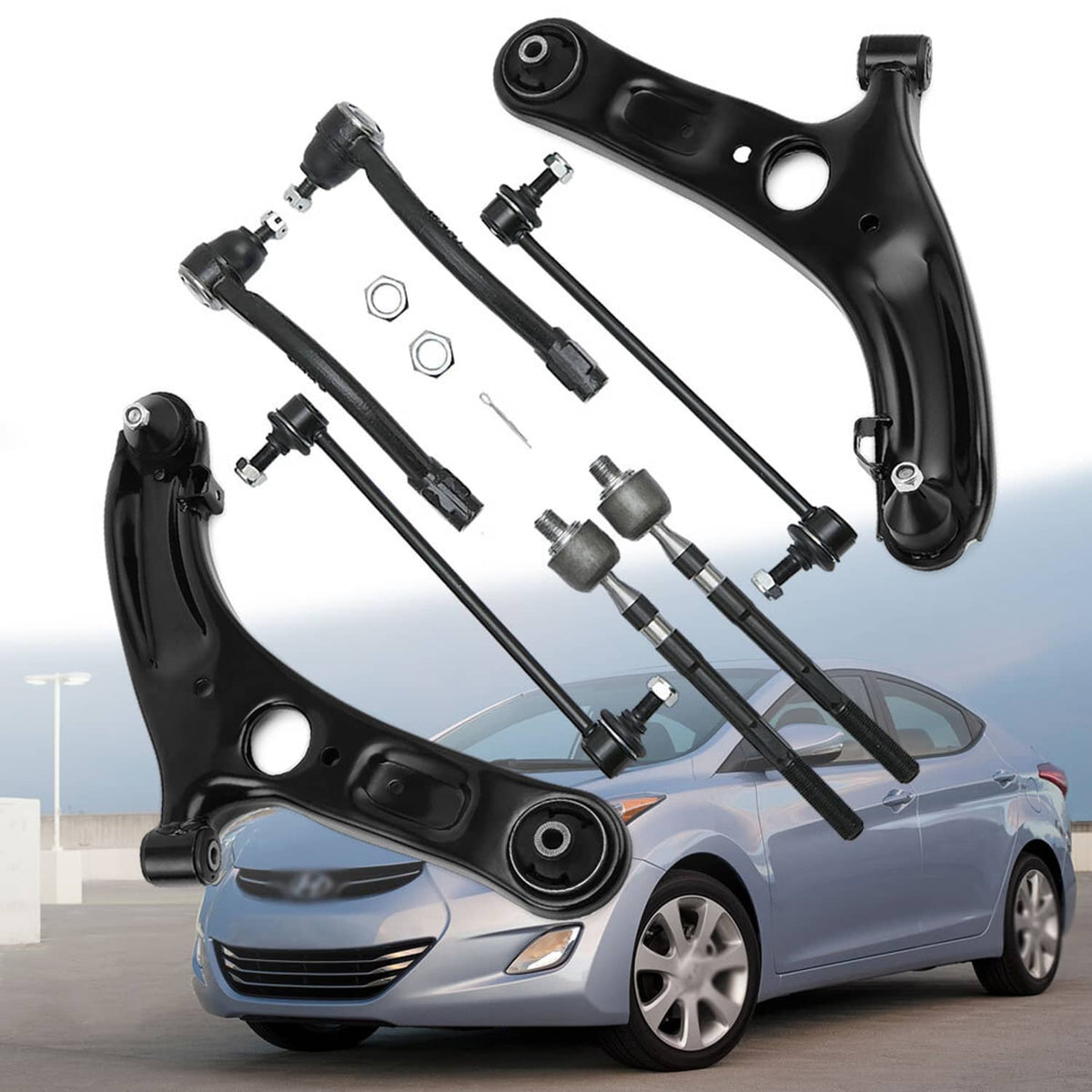 Solidspare For Hyundai Elantra Veloster Front Lower Control Arms w/ Ball Joints Tie Rod Kit