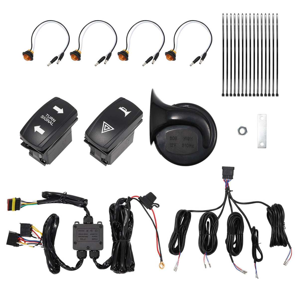 Solidspare Plug&Play Street Legal Turn Signal Horn Kit with 4 Amber Light For Most ATV UTV
