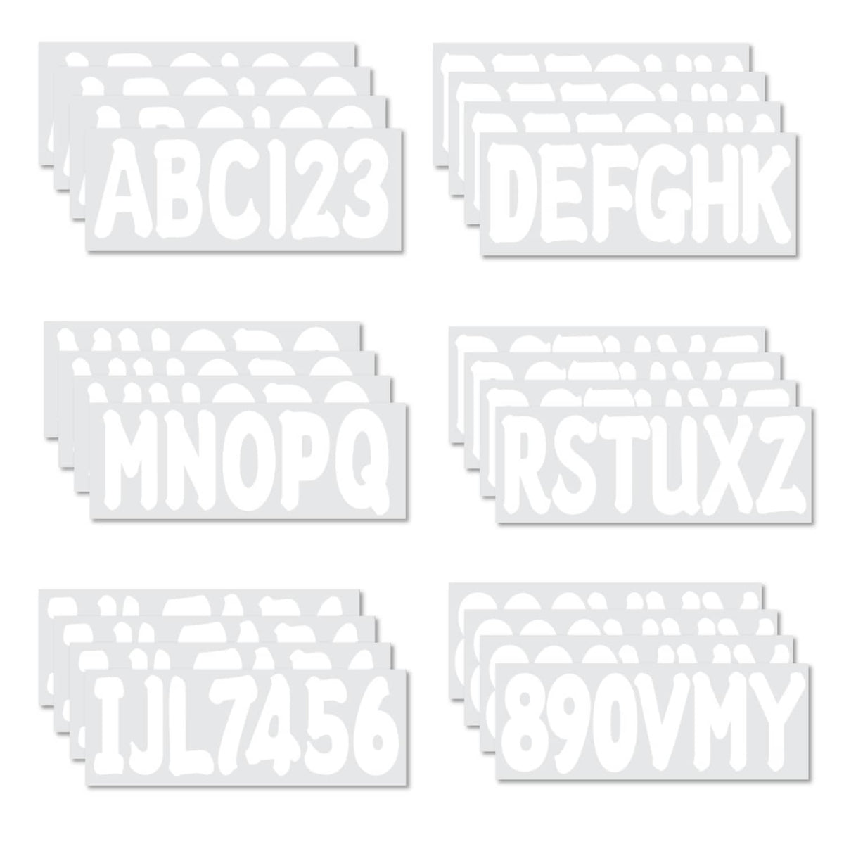 Solid Spare Boat numbers and letters Decal Sticker Four Sets of A-Z Four Sets of 0-9 White