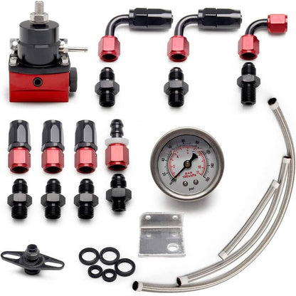 Solidspare Black-Red Adjustable Fuel Pressure Regulator Kit Oil 0-100psi Gauge -6AN 6AN