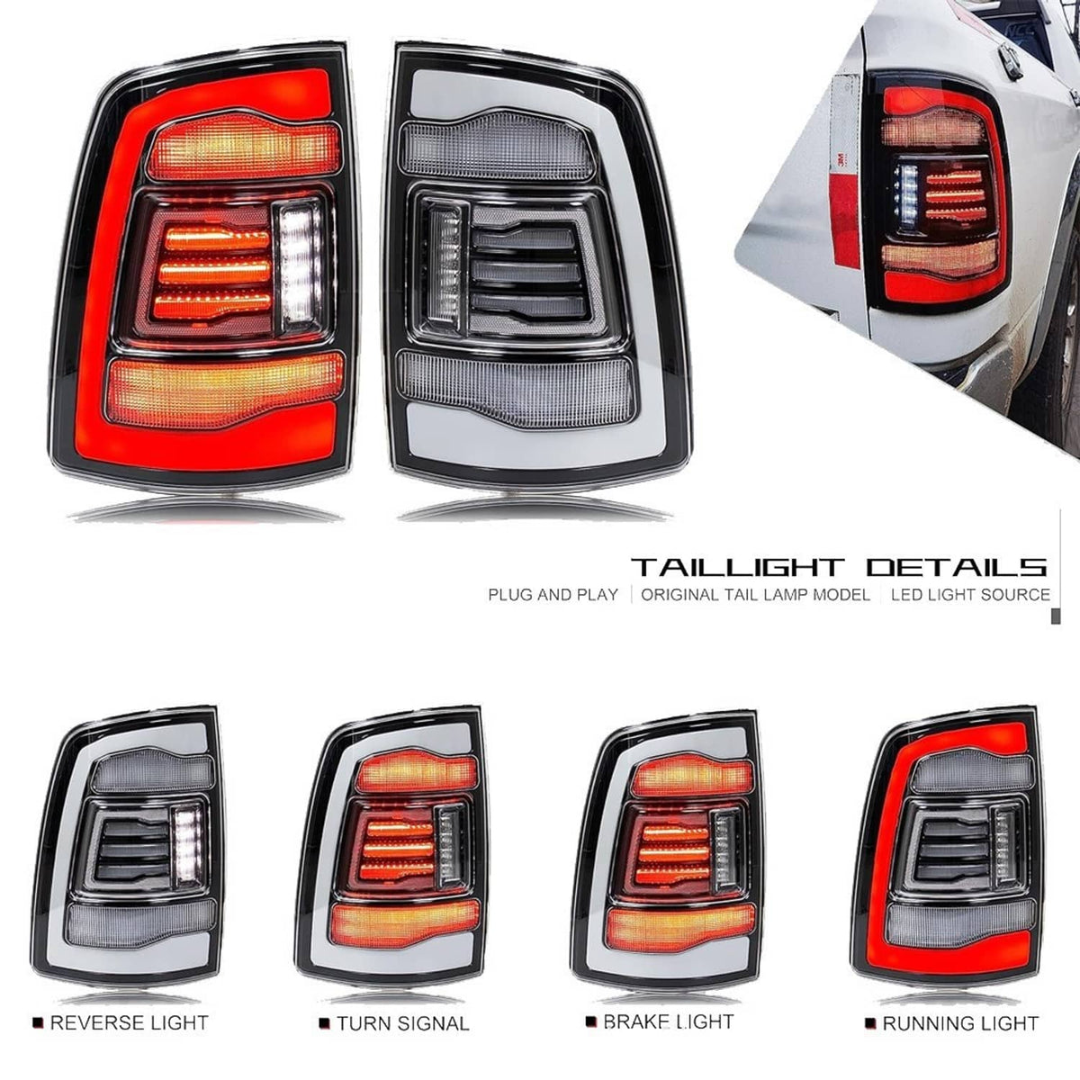 Solidspare Pair LED Tail Light for 2009-2018 Dodge Ram 1500 2500 3500 Rear Light Clear Lens