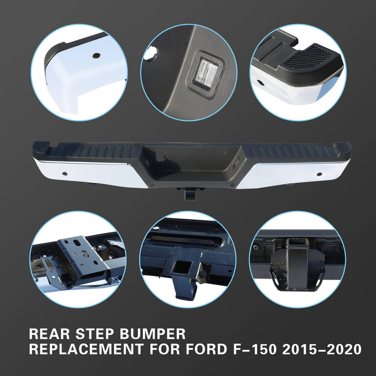 Solidspare Rear Bumper Assembly Chrome Steel For 2015-2019 Ford F150 w/Towing&Park Sensor